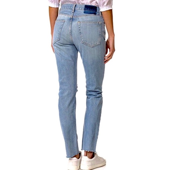 rag & bone Marilyn Distressed Straight Leg Raw Hem Crop Jeans Light Blue 31 NWT - Picture 3 of 15
